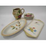 Four pieces of Radford pottery, butter dish, oval dish, sandwich tray and water jug,