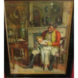 19th Century Pears coloured print of soldier and child in ebonised glazed frame,