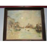 An Italian oil on board tourist piece depicting Venice scene, framed,