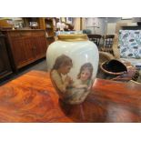 A decorative vase with image of children,