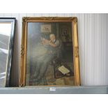 A gilt framed 20th Century oil on board of a gent in Windsor chair,