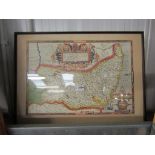 A framed and glazed map of Suffolk