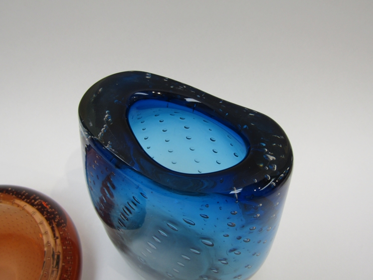 A Whitefriars blue glass vase with bubble inclusions, no. - Image 2 of 2