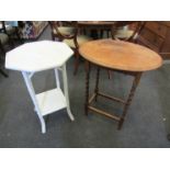 An oak oval table with barley twist detail and white painted occasional table (2)
