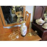 A vase form lamp and brass column lamp (2)