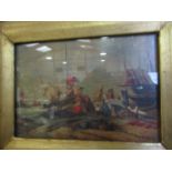 A oleograph depicting fisher folt on bench in giilt and black frames,