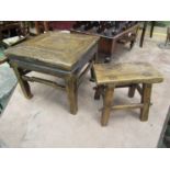 Two antique country stools,