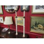 A pair of early 19th Century candlesticks with original tops, a/f,