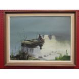 FRANK J. PHILPOT (East Anglian artist): punt fishing, date '76, oil on board, 31.