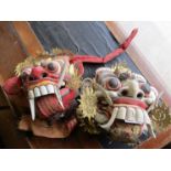 Two hand painted wooden Thai face masks