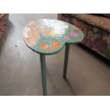 A 19th Century painted milking stool with heart shaped seat
