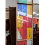 A pine and glazed wall mounting agricultural show display cabinet with certificates,