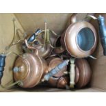 Six bygone copper kettles