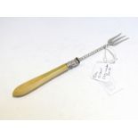 A Victorian silver pickle fork with a bone handle, John Gilbert,