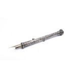 A highly ornate sterling silver bi-function pen, with pencil and quill function,