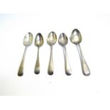 Five various silver teaspoons with different dates and marks,