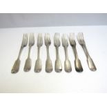 Eight matched silver forks, four by Charles Boyton (II),
