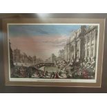 A 19th Century coloured etching depicting a view of the Fountain de Trevi, Rome, framed and glazed,