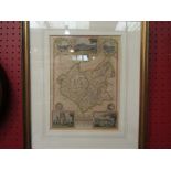 A framed and glazed map of Leicestershire,