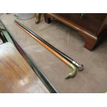 Two walking sticks - brass duck handle and silver plated knop