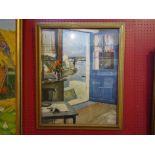 "The Blue Door" framed and glazed lithograph print by R.