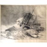 WILLIAM LIONEL WYLLIE (1851-1931): A large framed and glazed pencil signed etching "Escape of HMS