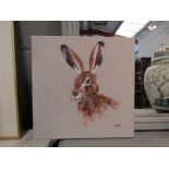 RYAN: Acrylic on canvas depicting a portrait of a hare and similar on board,