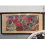 A 19th Century Japanese woodblock print of Samurai battle scene, framed and glazed,