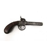 A 19th Century percussion box lock pocket pistol, the metalwork with signs of engraving,