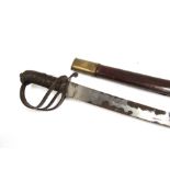 A British 1821 pattern officer's sword, plain unmarked blade with three-bar hilt and hardwood grip.