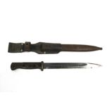 A WWII German Mauser bayonet with scabbard and leather frog