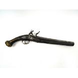 A late 18th/early 19th Century eastern flintlock pistol, plain lock plate with shaped hammer,