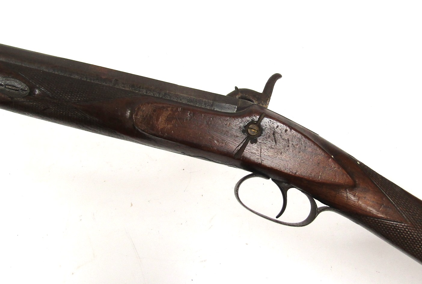 A 19th Century shotgun, the lock plate and hammer with chased foliate engraved detail, - Image 4 of 5