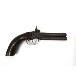 A 19th Century double-barrel percussion pistol, over-and-under set with indistinct stampings,