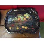 An Ian Logan, London metal tray with painting by Mimi Roberts,