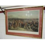 A large framed and glazed print after an engraving by Charles Wagstaffe, 'The Golfers'.