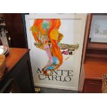 A framed and glazed Monte Carlo poster by Steve Carpenter, printed in France by Draeger,