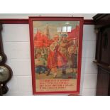 A framed and glazed Russian May Day 1946 propaganda poster.