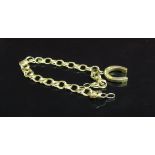 A 9ct gold horseshoe hung on a loop bracelet, 17cm long, 8.