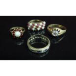 Three 9ct gold dress rings and an eternity ring (4) 13.