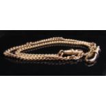 A gold watch chain, stamped 9ct, 37cm long, 16.