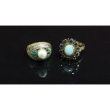 Two dress rings one with single pearl.