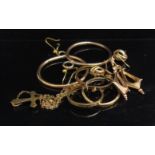 A pair of 9ct gold hoop earrings, three 9ct gold sovereign and half sovereign mounts etc, 9.