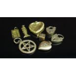 A bag of mainly gold lockets and charms including abacus, heart, 9ct gold and 14k (16.4g 9ct, 3.