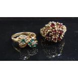 A 9ct gold garnet cluster ring and another gold diamond set ring, both with stones missing, 8.