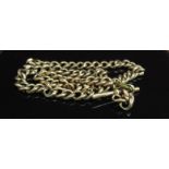 A 9ct gold watch chain with T-bar (worn) 45cm long,