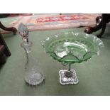 An early to mid 20th Century bowl with cupid support and crystal glass decanter