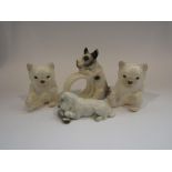 A pair of Szeiler china bears, dog napkin holder,