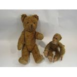 A vintage mohair bear and monkey