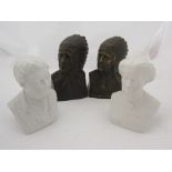 Two pairs of miniature busts including Indian Chiefs